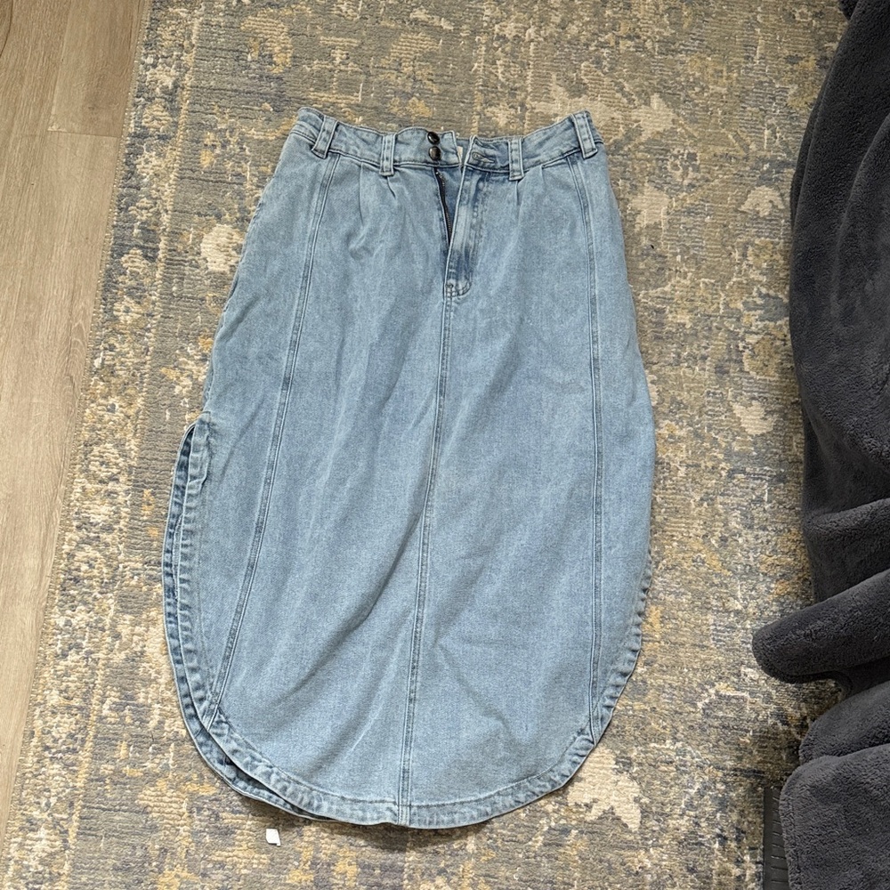Denim Blue Women's Skirt with curved hem